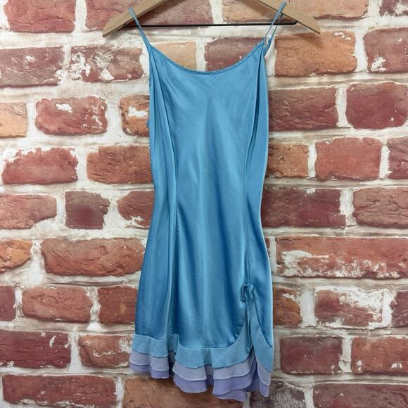 Victoria's Secret Other - Victoria’s Secret Chemise Womens S Blue Multicolor Silk Y2K Ruffle Trim Lingerie